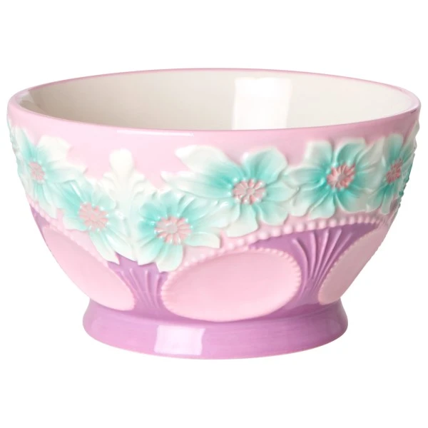 Rice Ceramic Bowl With Embossed Flower Design - Bowl 3 Rice Ceramic Bowl With Embossed Flower Design - Bowl