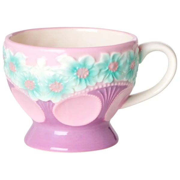 Rice Ceramic Mug With Embossed Flower Design - Mug 3 Rice Ceramic Mug With Embossed Flower Design - Mug